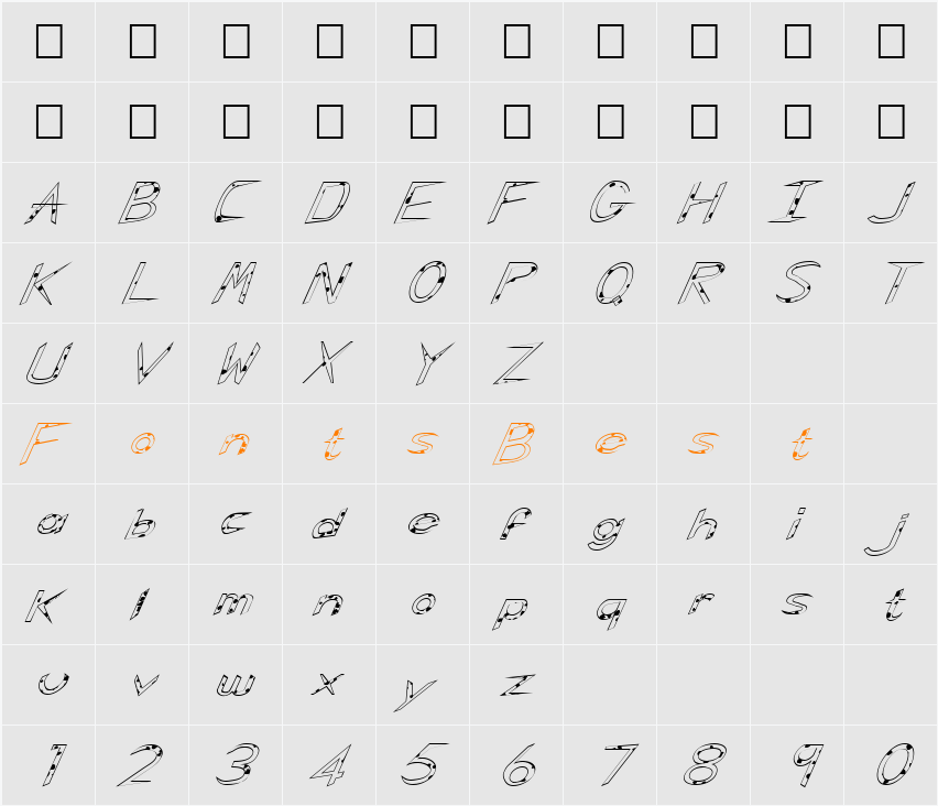 FZ HAND 5 SPOTTED ITALIC Character Map