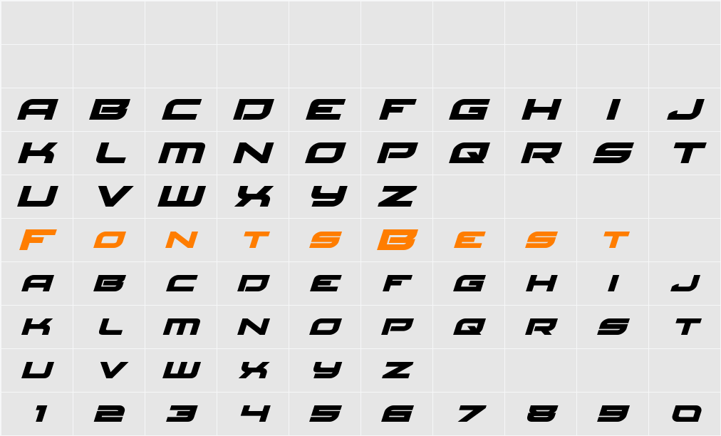 Red Rocket Expanded Italic Character Map