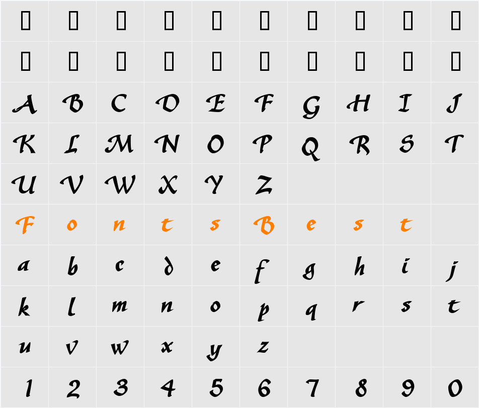 SonyannaScriptSSK Character Map