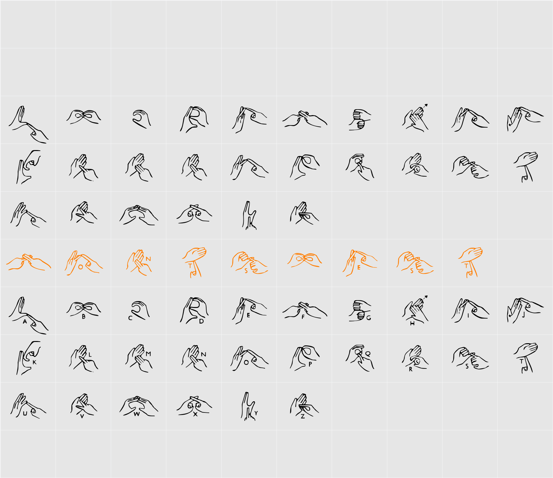 Helping Hands Character Map