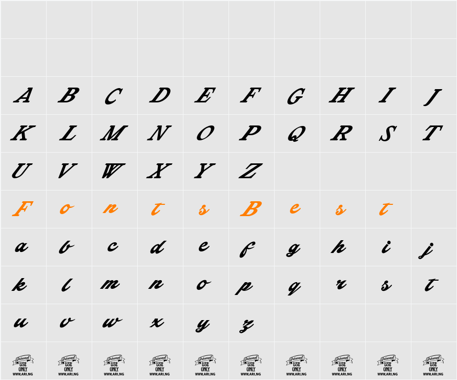Shenandoah Personal Use Only Character Map