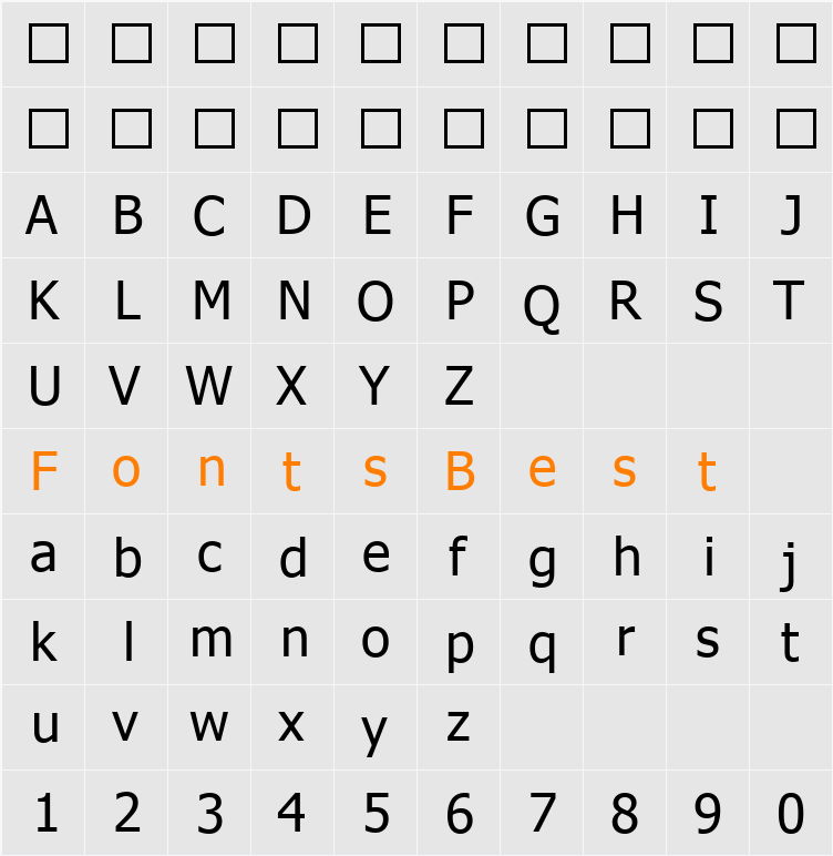 Ilik Small Font9B Character Map