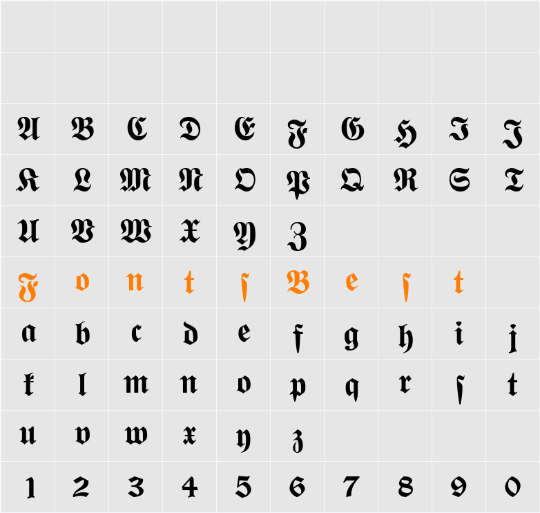 Wittenberger Fraktur MT Character Map