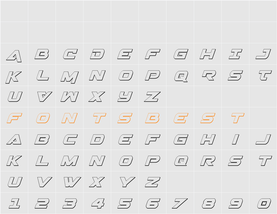 Gemina 3D Italic Character Map