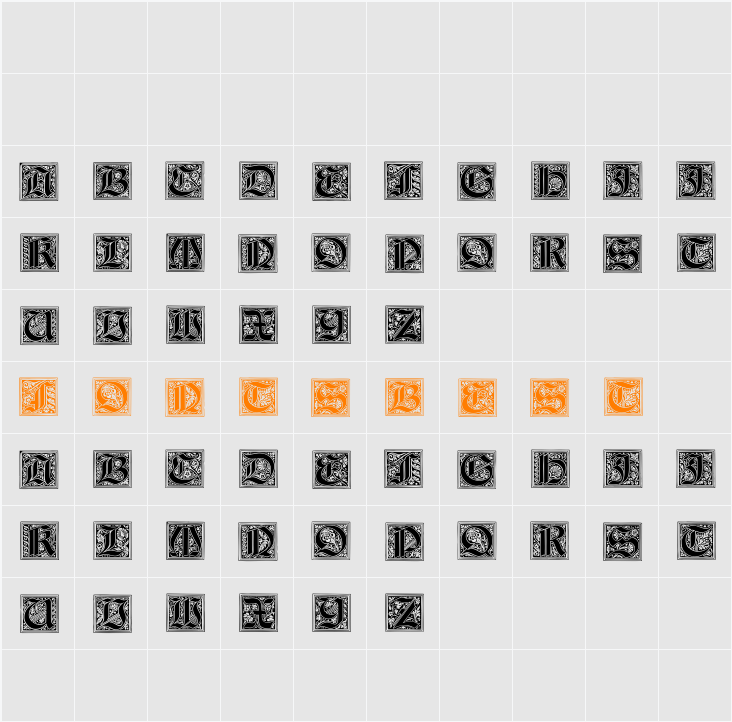 Neugotische Initialen Character Map