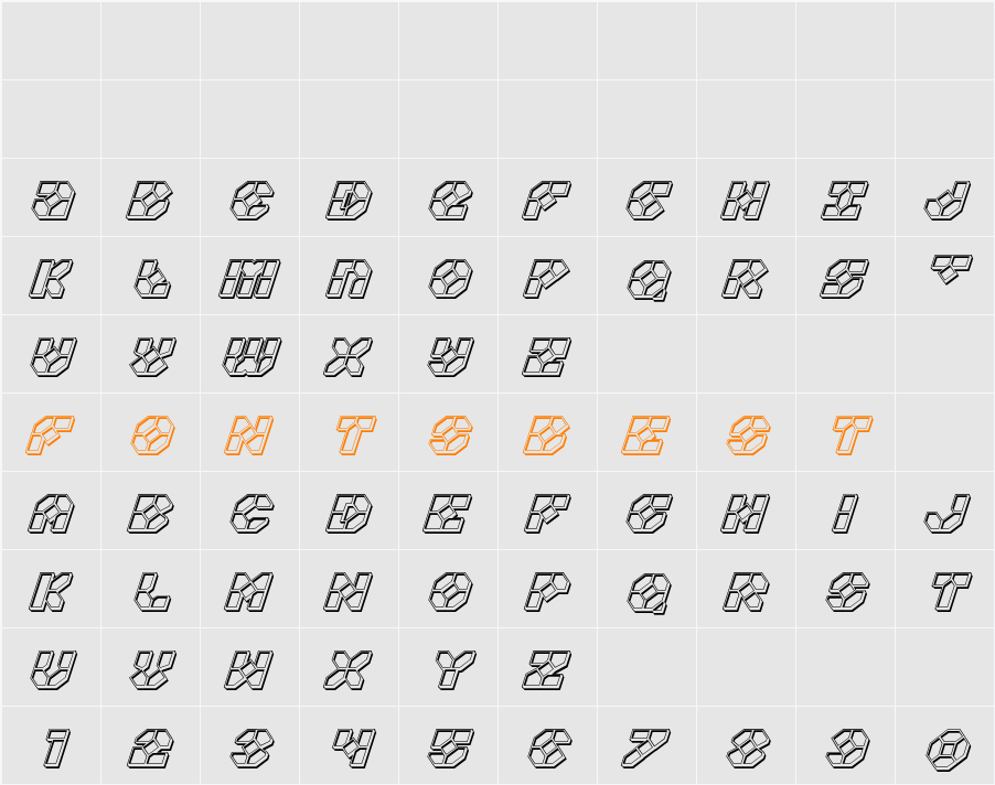 Zoom Runner Engraved Italic Character Map