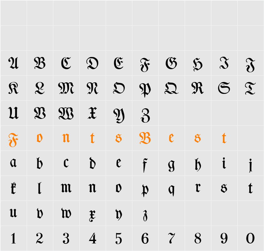 TypographerFrakturUNZ1 Character Map