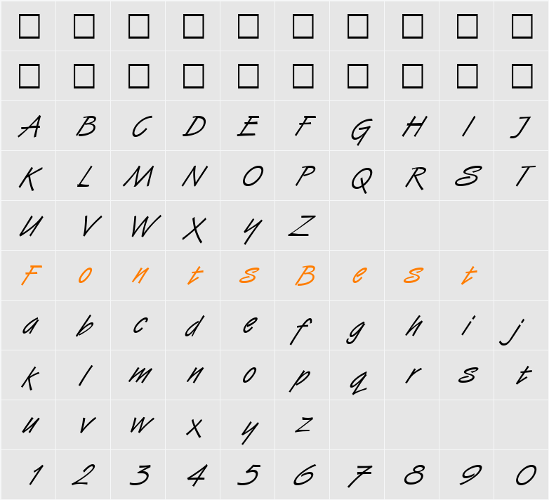 HandStroke Character Map