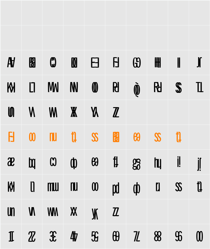 TwinSetSansThree Character Map