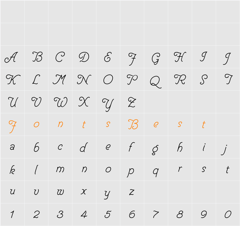Helve Cursive Character Map