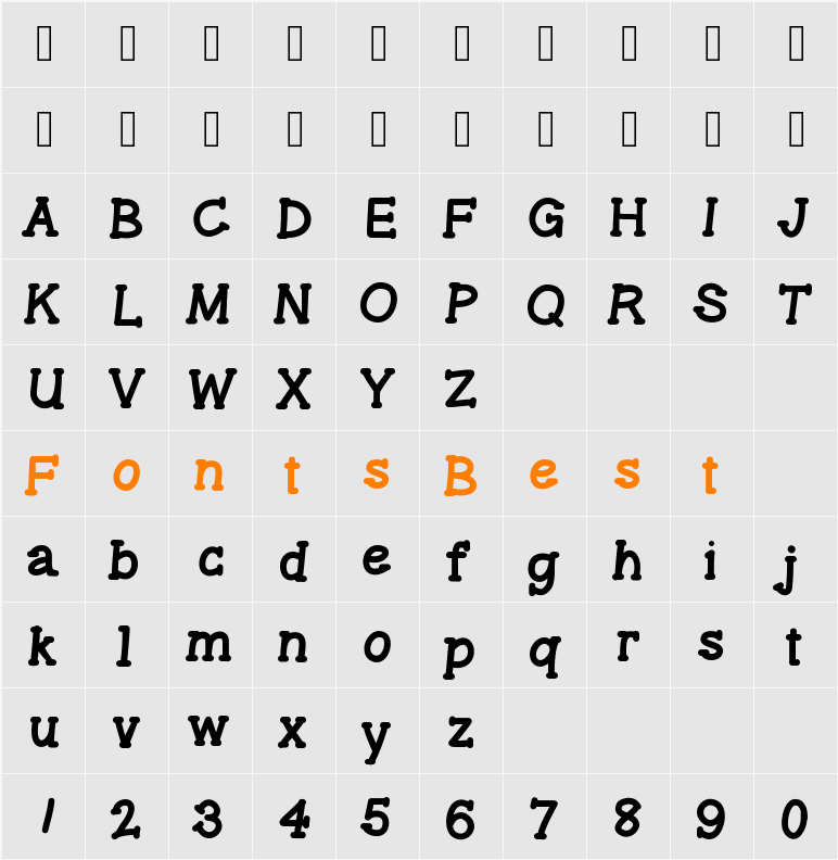 GelPenSerifHeavy Character Map