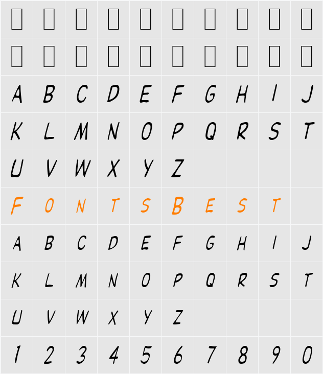 Elizabeth-Condensed Character Map