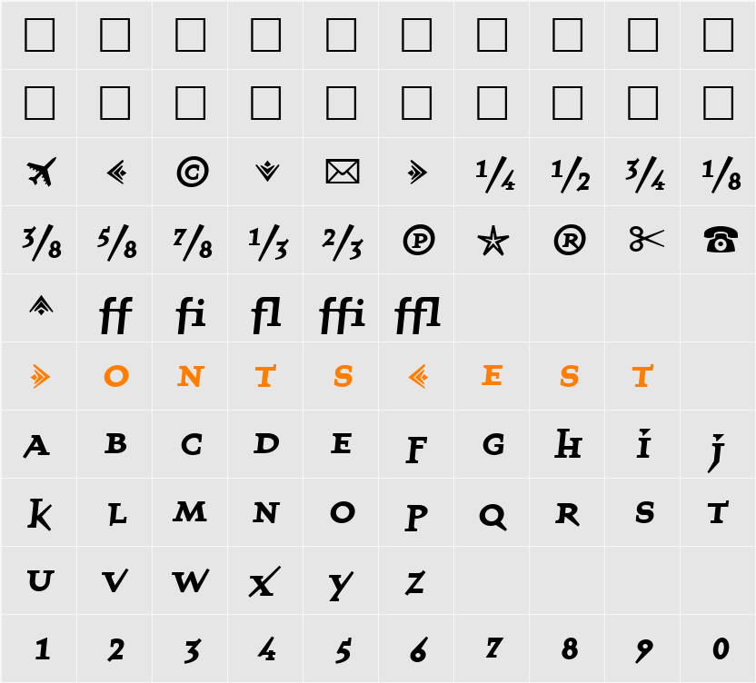 QuartetFractionsBold Character Map