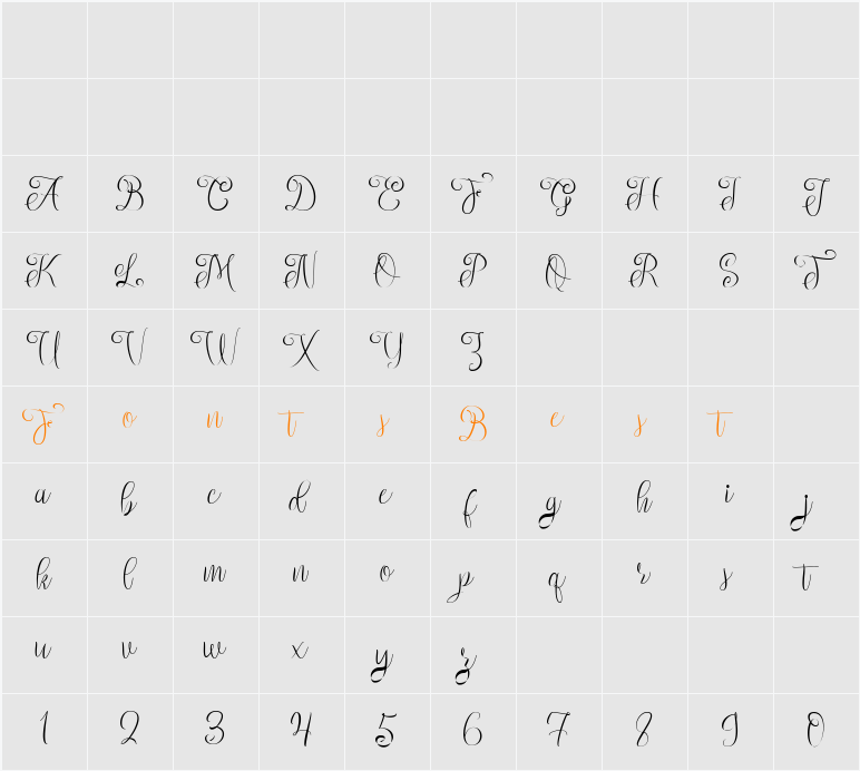 Setta Script Character Map