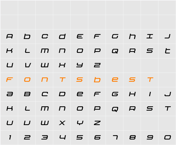 Nextwave Italic Character Map