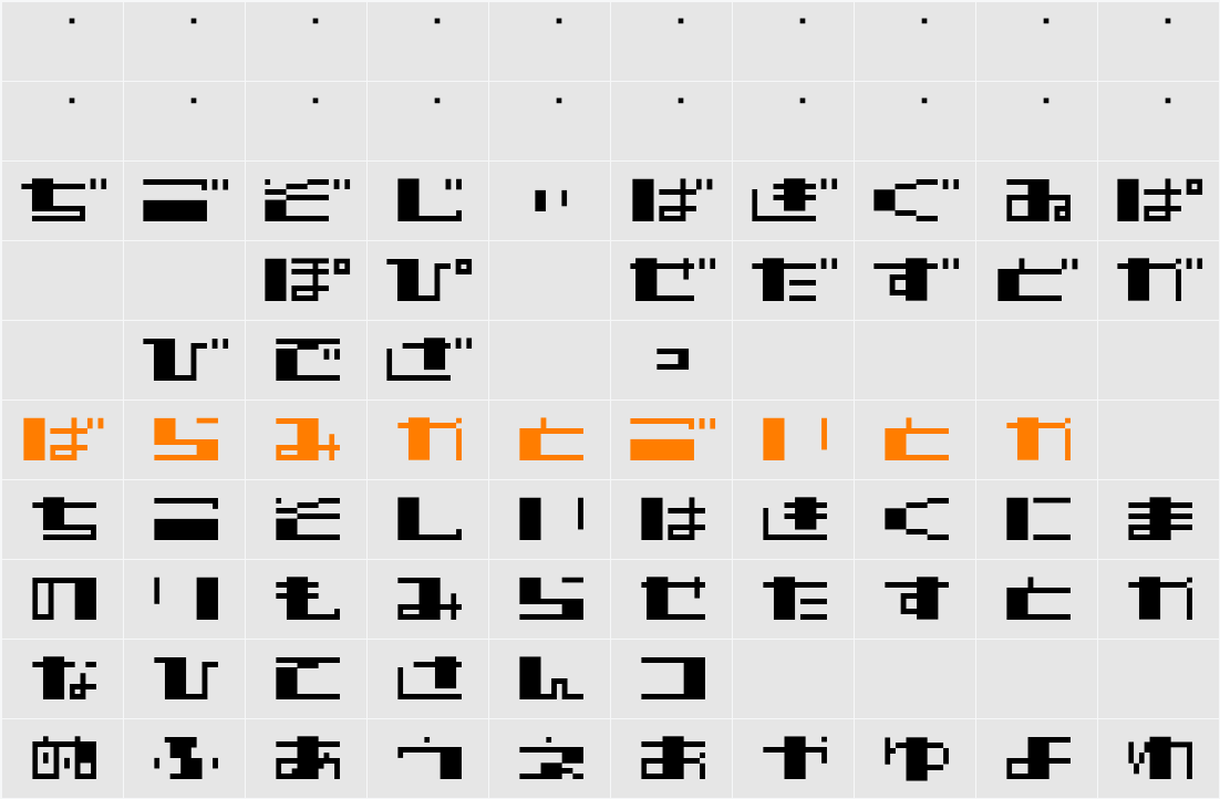 TECNO STRESS HIRAGANA Character Map