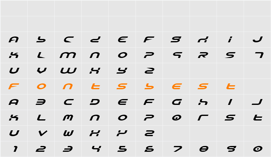 Yukon Tech Expanded Italic Character Map