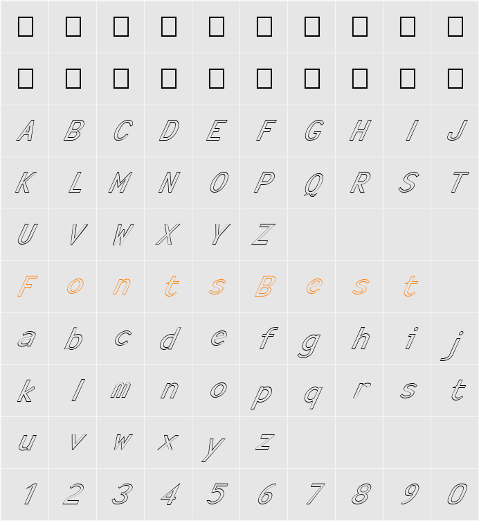 FZ BASIC 23 HOLLOW ITALIC Character Map