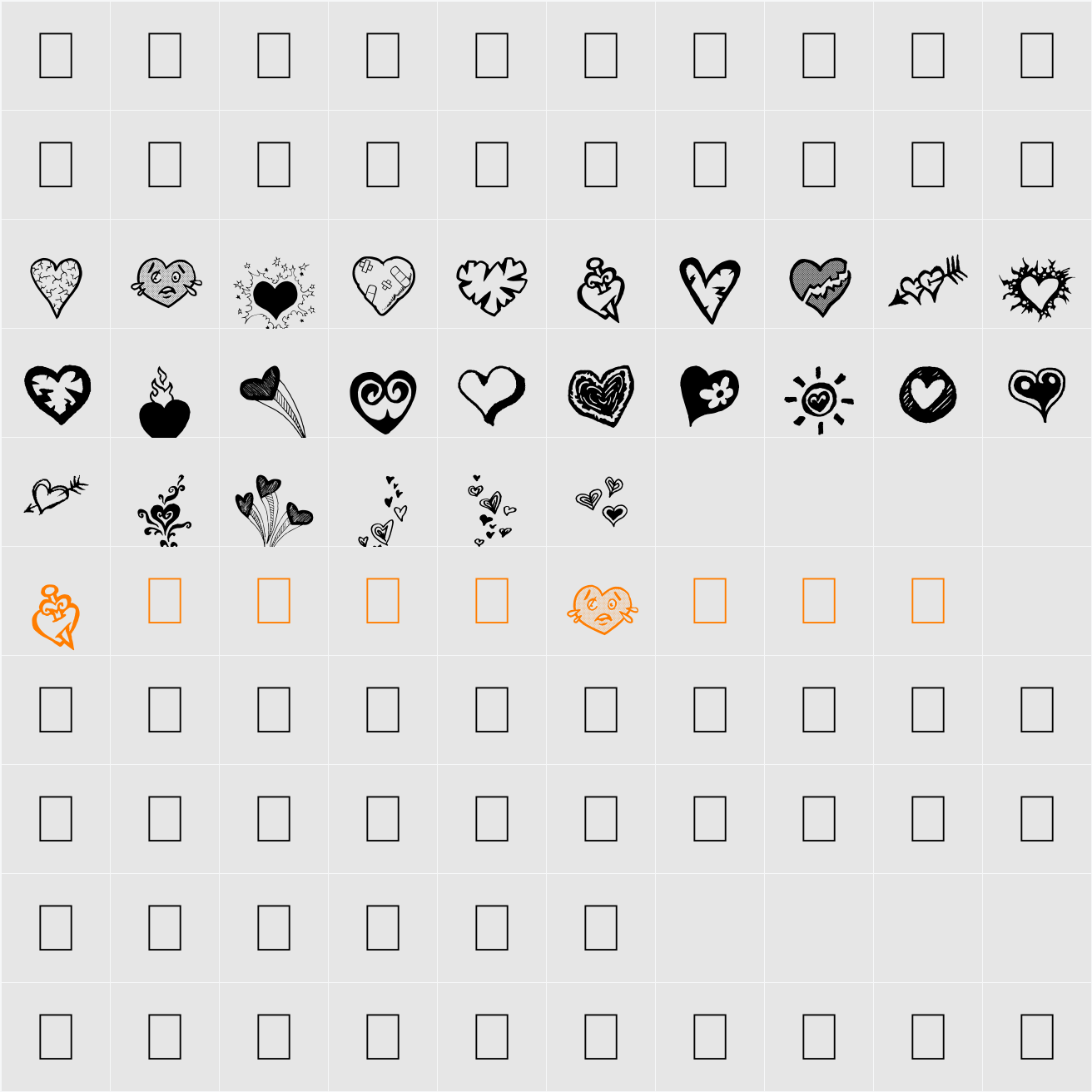 Broken Hearts Character Map