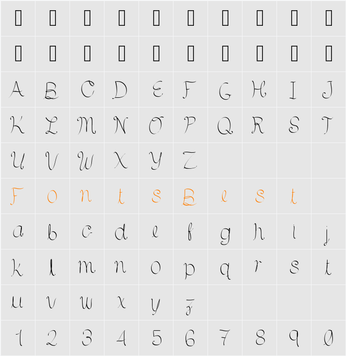 HsfCuartoMenguante Character Map
