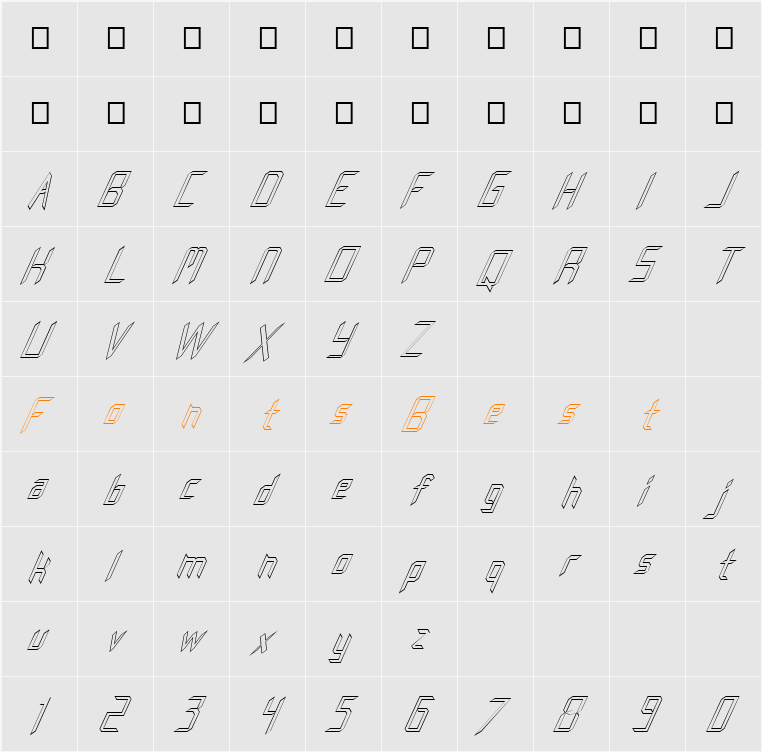FZ DIGITAL 8 HOLLOW ITALIC Character Map