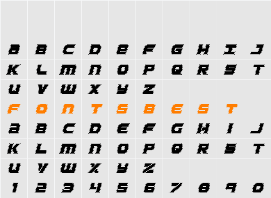 Ozda Academy Italic Character Map