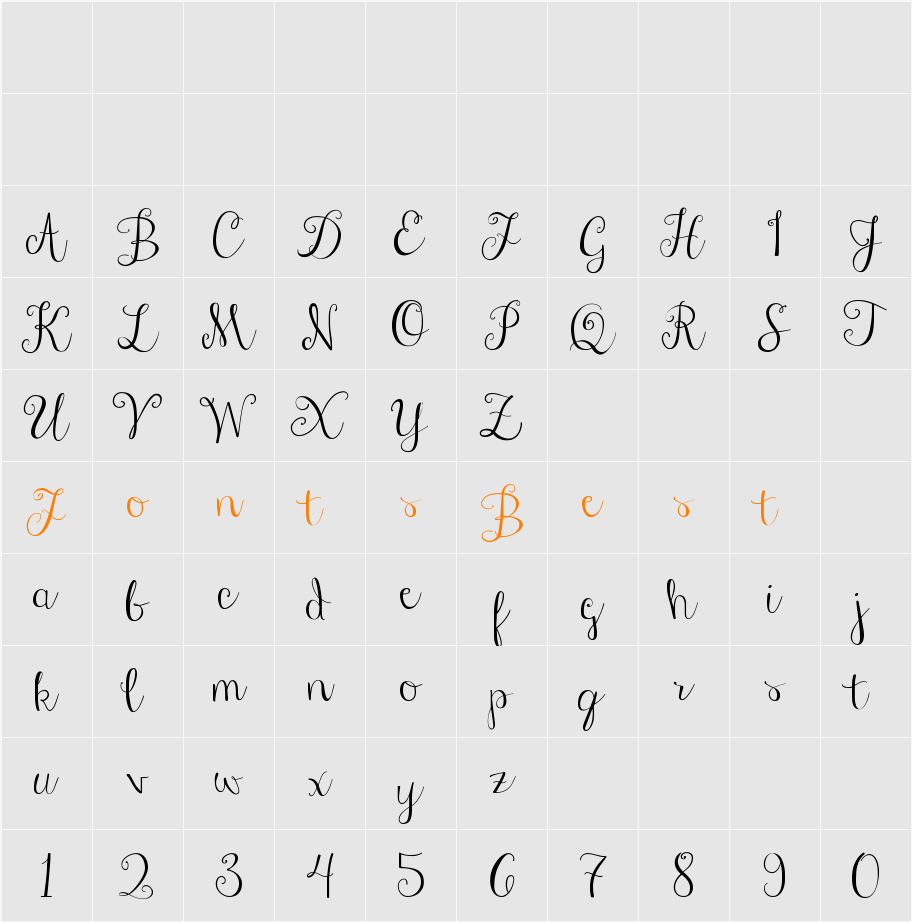 Janda Stylish Script Character Map