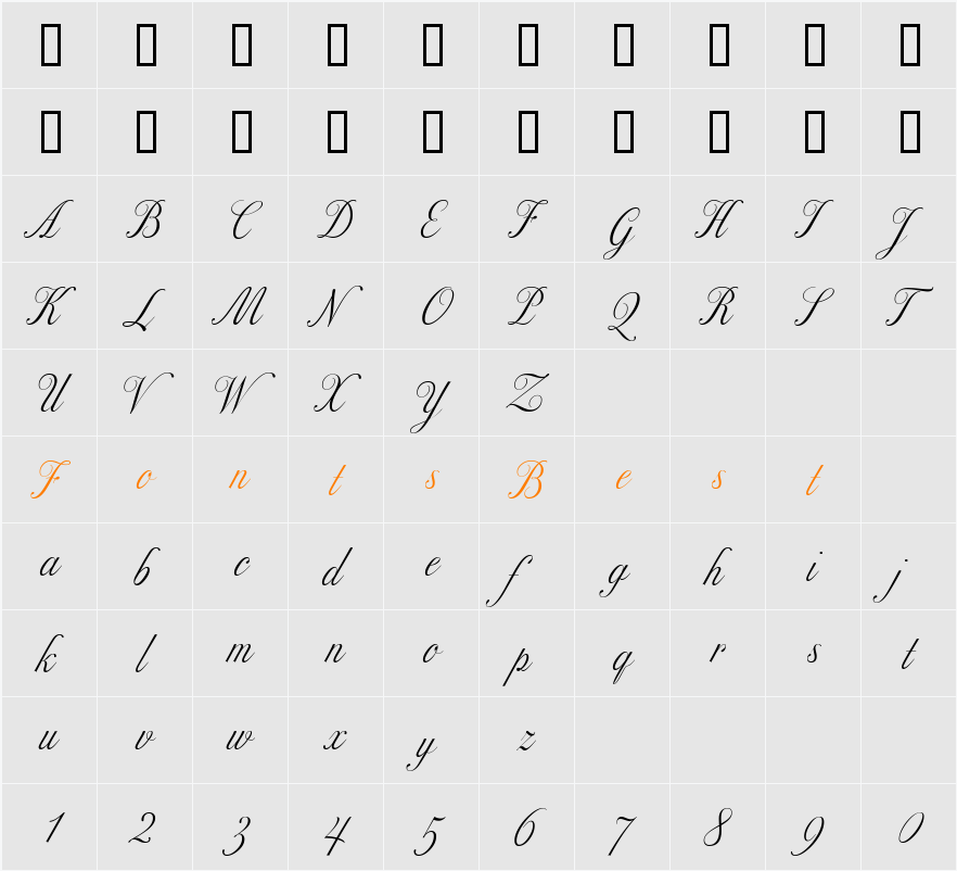 Excelsior Script Character Map