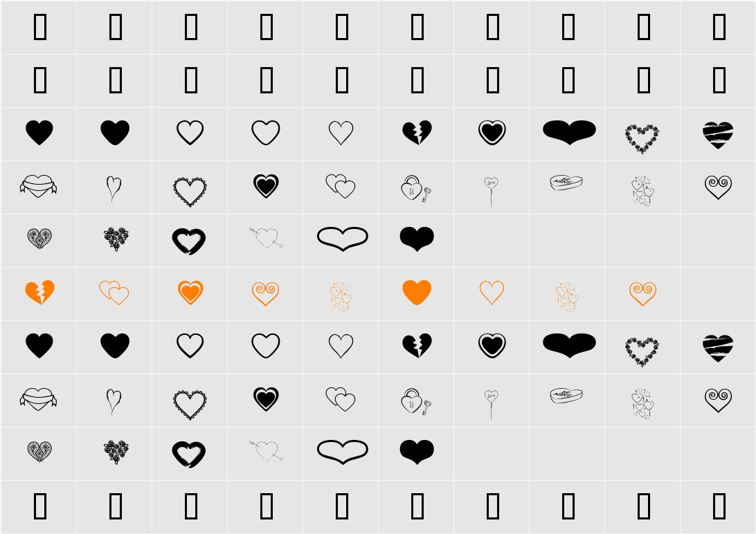 Hearts BV Character Map