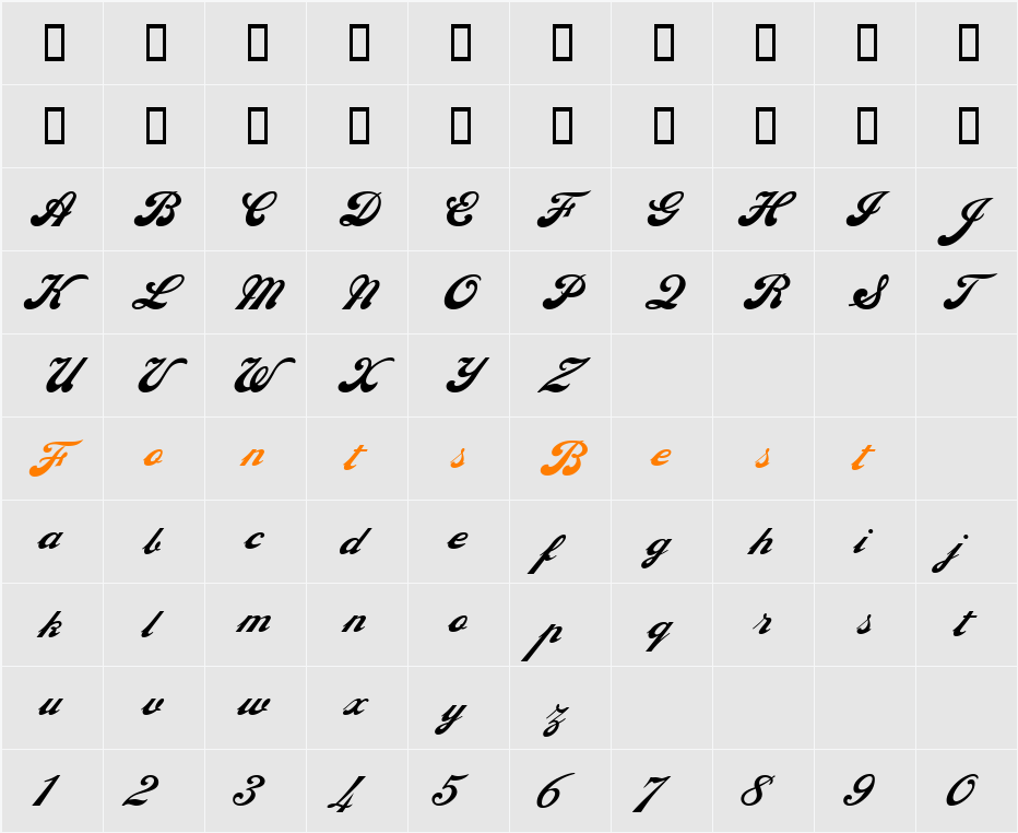 Ebor Script Character Map