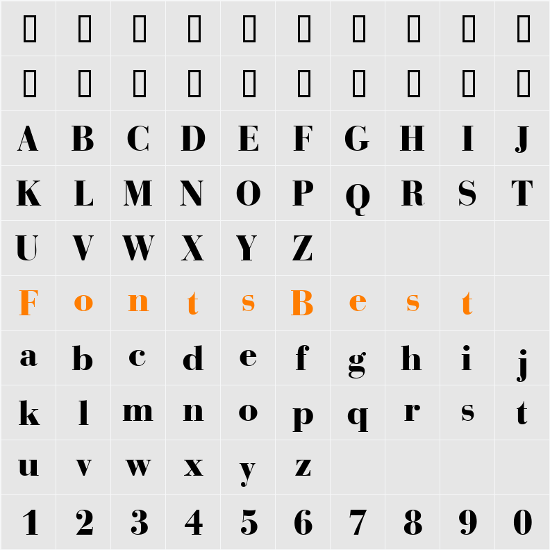 BodoniRecutBlackSSi Character Map