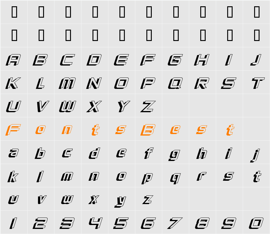 VentureShadowOblique Character Map