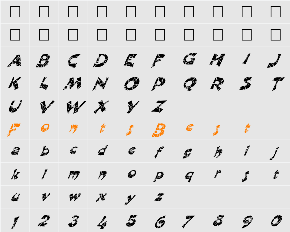 FZ JAZZY 11 CRACKED ITALIC Character Map