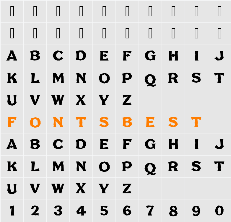 FHA Broken Gothic No2 NC Character Map