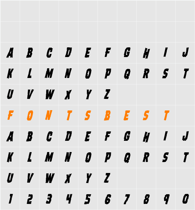 Dread Ringer Condensed Italic Character Map