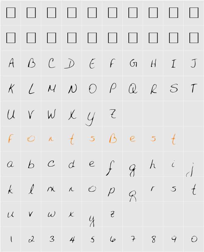 JeninesHand Character Map