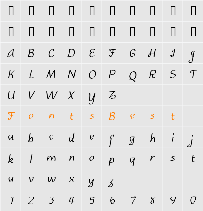 Handana Character Map