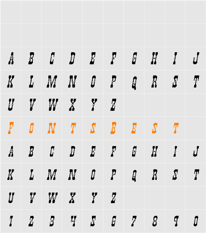 Younger Brothers Expanded Italic Character Map