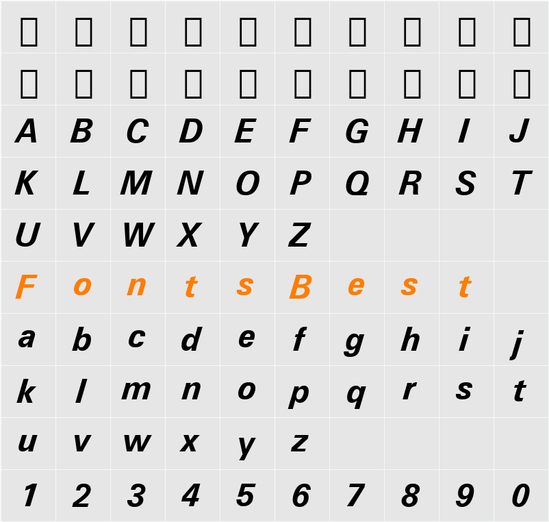 Zurich BT Character Map