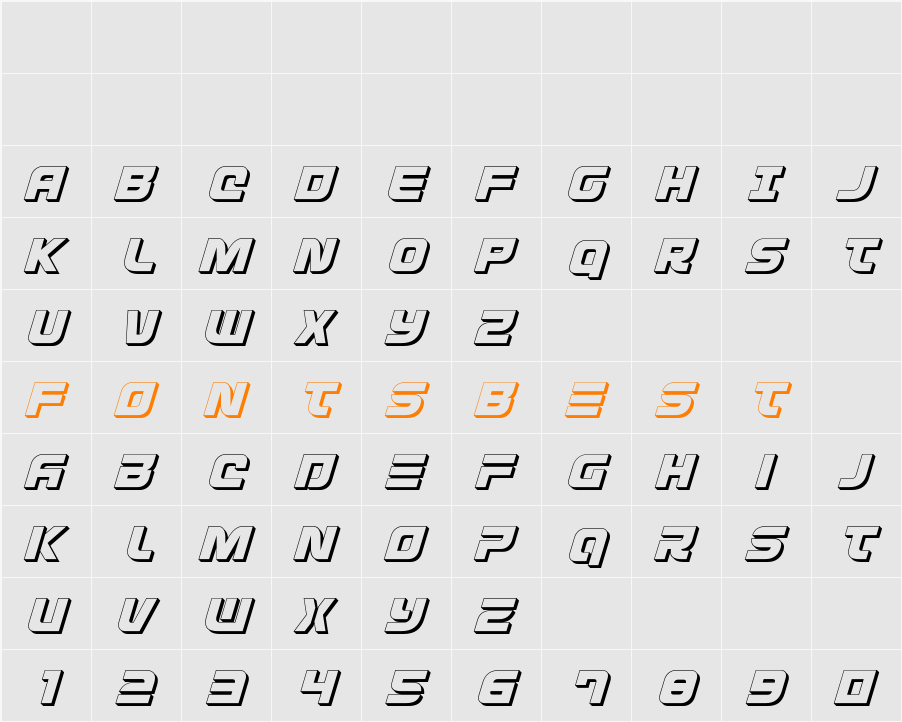 Defcon Zero 3D Italic Character Map