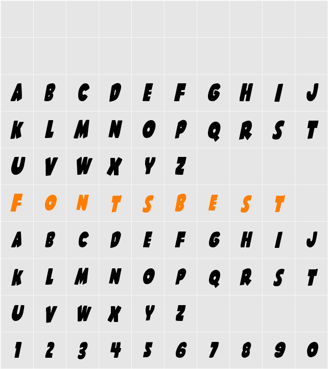 Shablagoo Condensed Italic Character Map
