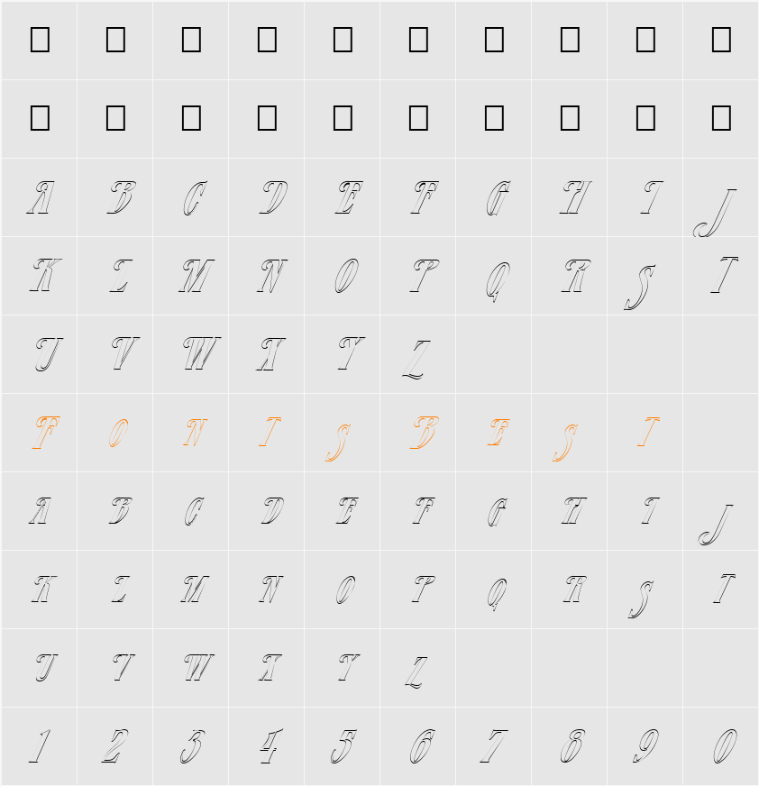 FZ JAZZY 23 HOLLOW ITALIC Character Map