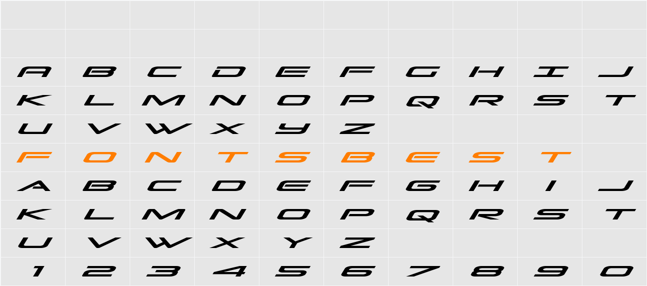 Grand Sport Expanded Italic Character Map