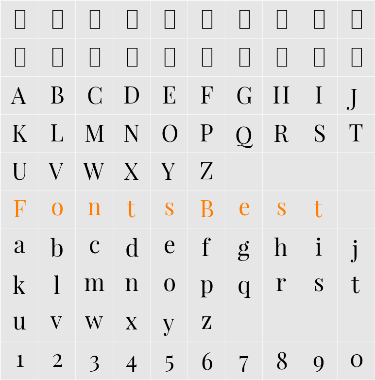 Playfair Display Character Map