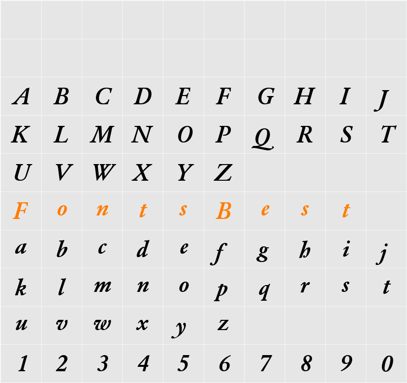 Garamond BE Character Map