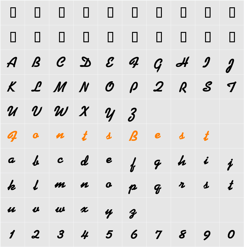 DinerScript Character Map
