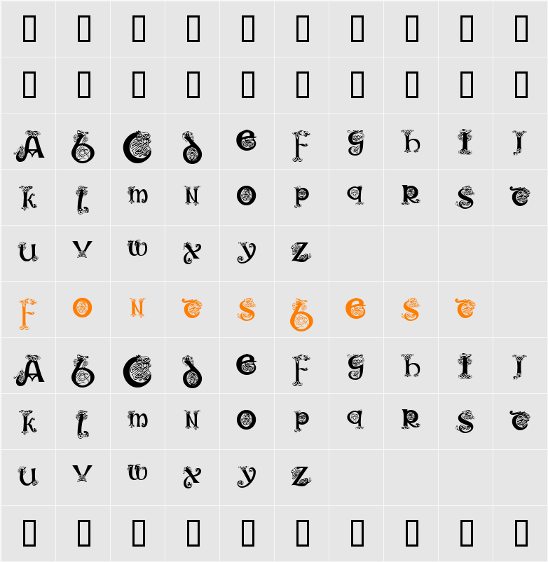 KR Keltic One Character Map