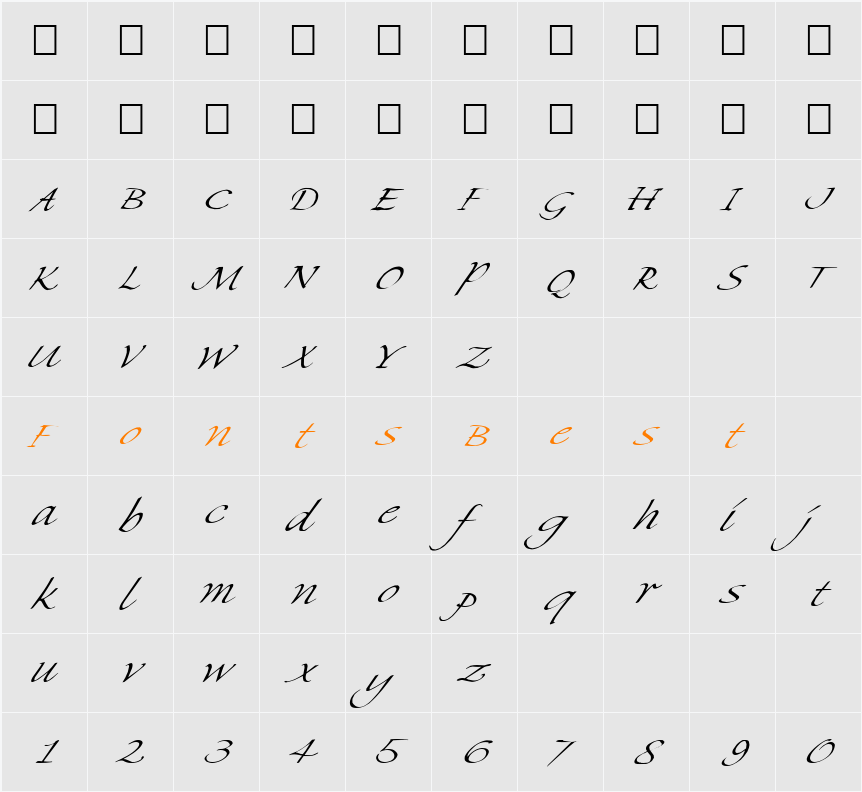 FZ HAND 8 ITALIC Character Map