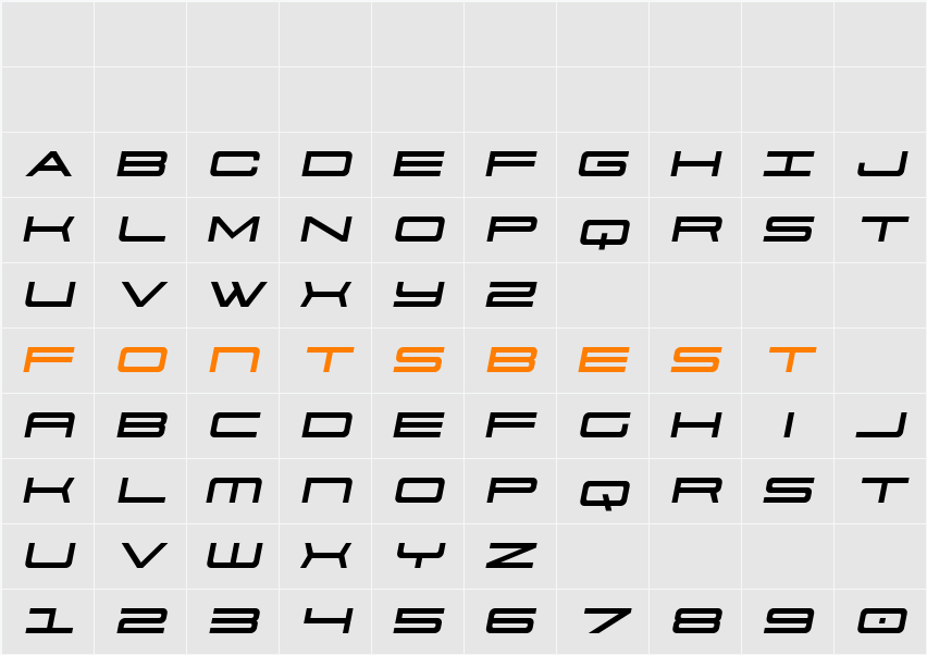 911 Porscha Semi-Italic Character Map