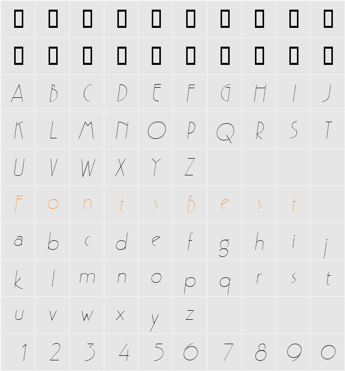 Zelda Italic Character Map